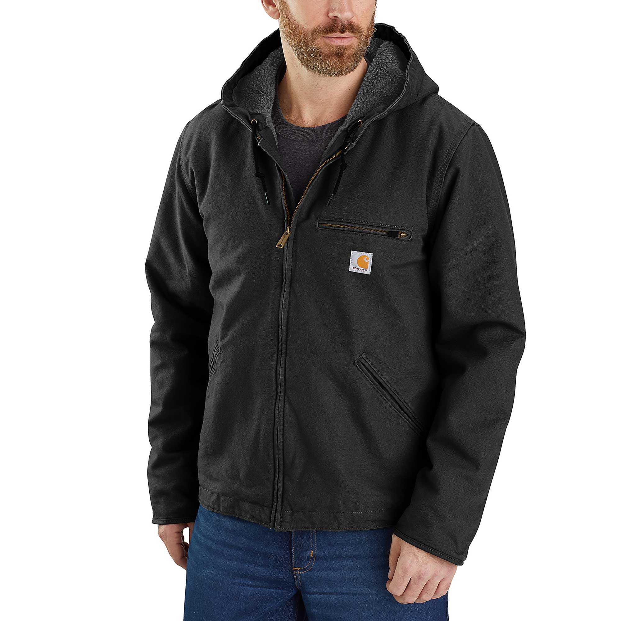 Black hooded carhartt jacket best sale