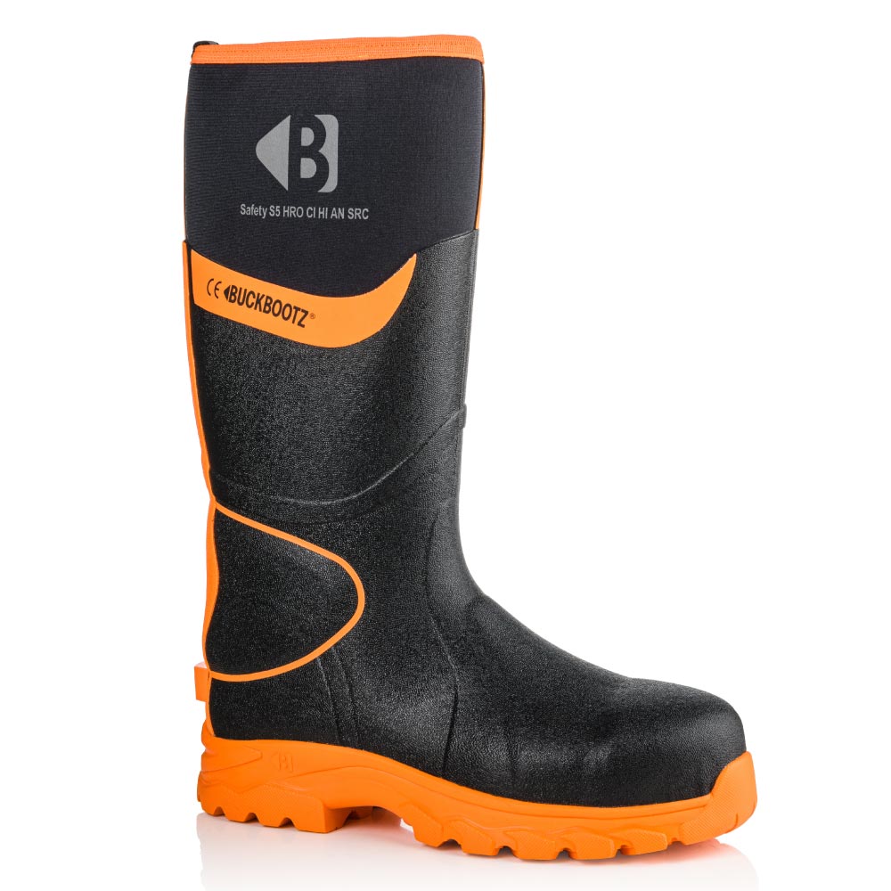 Toolmonkey Buckler Boots BBZ8000 S5 Black Orange Safety Wellington Boot Free UK Delivery